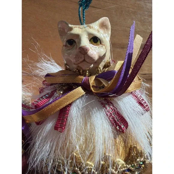 Pair Katherine's Collection Tabby CatFinial Jester Dangle Drop Ornament 2003